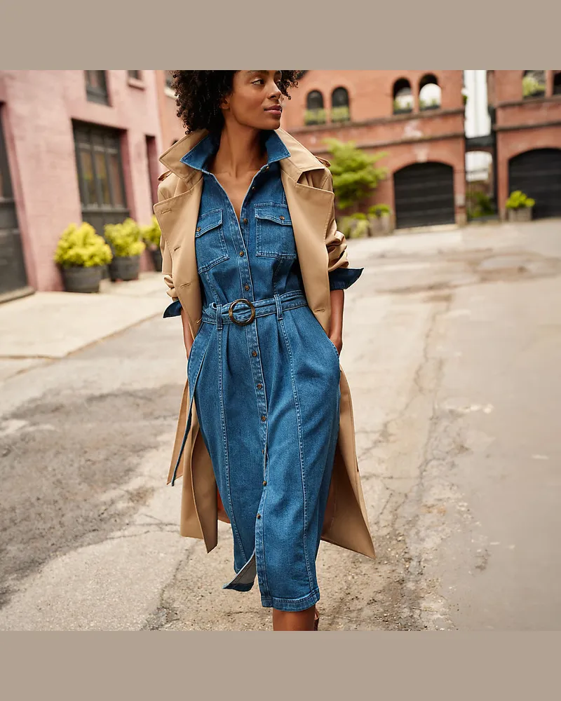 Lands' End Wadenlanges Soft Denim Kleid, Damen, Größe regular, Blau, Baumwoll-Mischung, by Blau