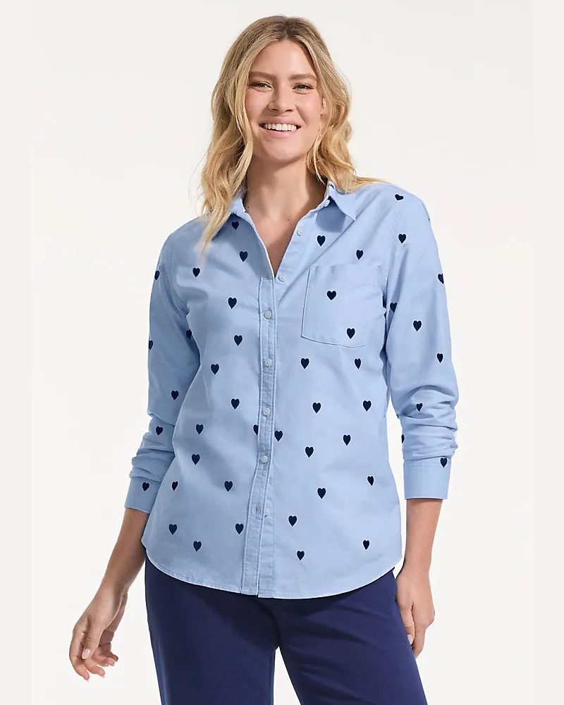 Lands' End Langarm Oxford-Hemd, Damen, Größe petite, Blau, Baumwolle, by Blau