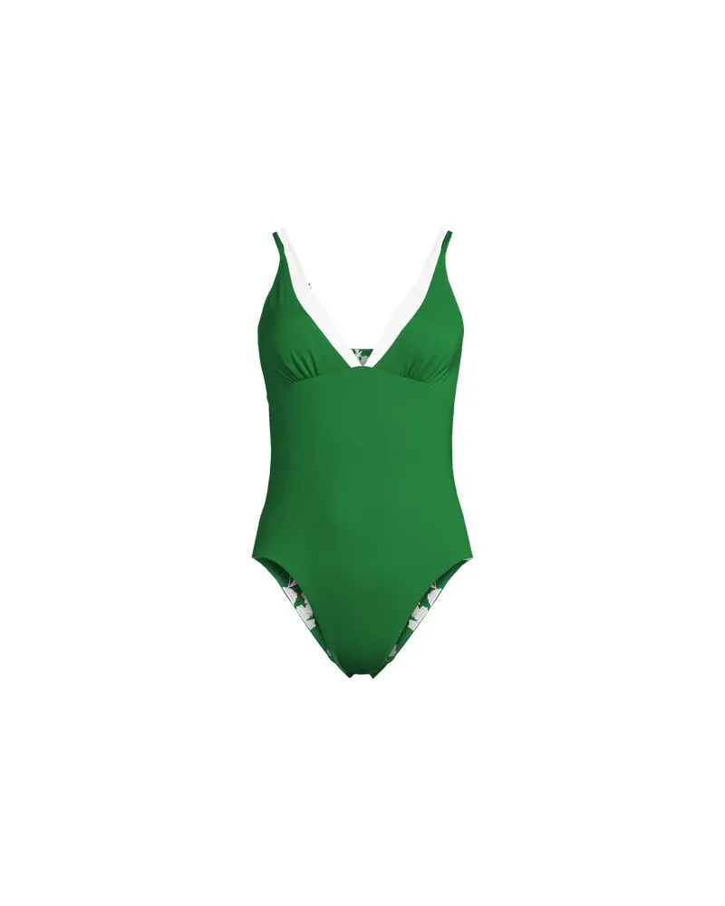 Lands' End Wendbarer Badeanzug mit Spaghettiträgern und extra hohem Beinausschnitt, Damen, Größe:34 regular, Grün, Polyester-Mischung, by Grün