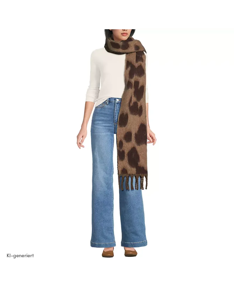 Lands' End Schal mit Leoprint, Damen, Größe:null regular, Braun, Polyester, by Braun