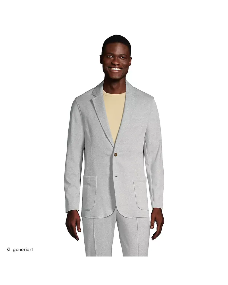 Lands' End Sakko SPORT KNIT, Herren, Größe regular, Grau, Baumwolle, by Grau