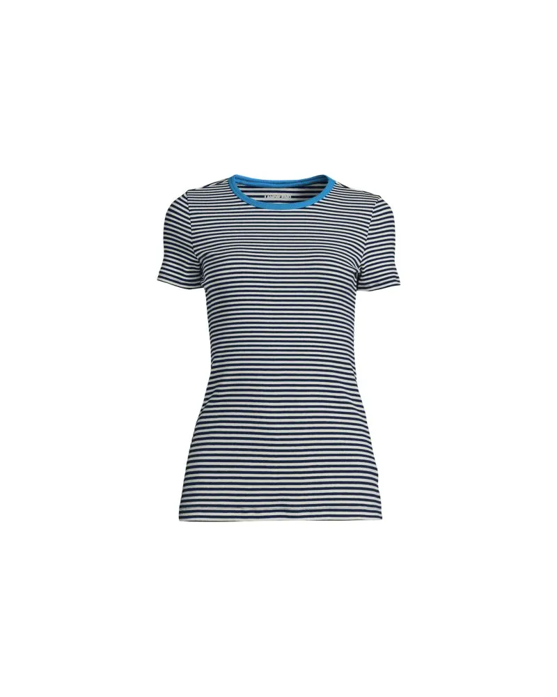 Lands' End Feinripp-Shirt mit Rundhalsausschnitt und kurzen Ärmeln, Damen, Größe:32-34 regular, Blau, Baumwolle/Elasthan, by Blau