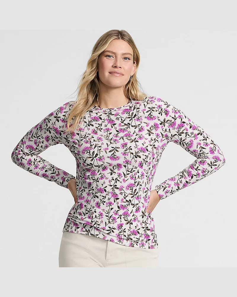 Lands' End Shirt aus Baumwolle/Modal-Mix mit Rundausschnitt, Damen, Größe regular, Weiß, Elasthan/Baumwolle Modal, by Weiß