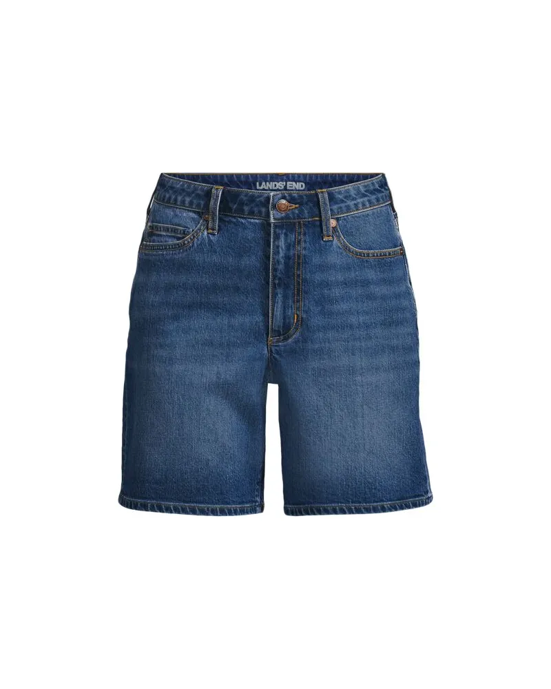 Lands' End Soft Denim Mid Waist Jeansshorts 18 cm, Damen, Größe plus, Blau, Baumwoll-Mischung, by Blau