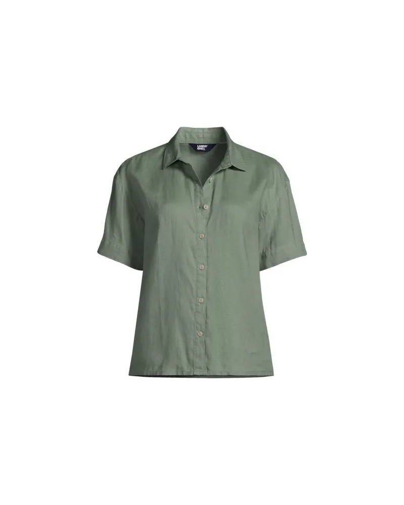 Lands' End Kurzarm-Leinenbluse mit Dolmanärmeln, Damen, Größe regular, Grün, Leinen, by Grün