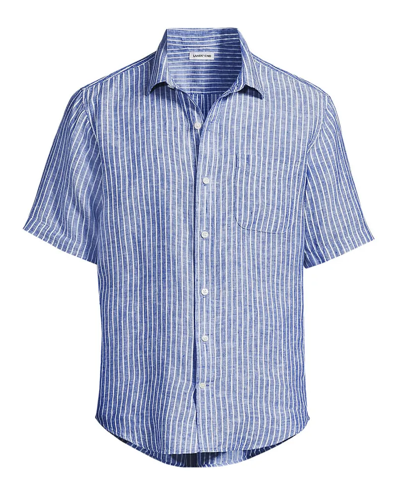 Lands' End Premium Reinleinen-Hemd mit kurzen Ärmeln, Classic Fit, Herren, Größe regular, Blau, Leinen, by Blau