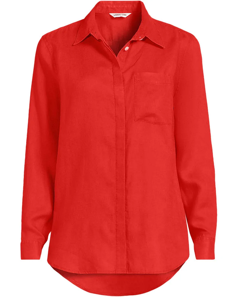 Lands' End Premium Reinleinen-Bluse, Damen, Größe plus, Rot, Leinen, by Rot