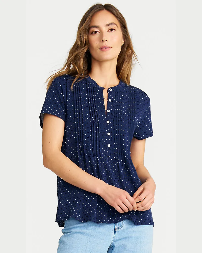 Lands' End Kurzärmeliges Biesenshirt aus Baumwolle/Modal-Mix, Damen, Größe regular, Blau, Baumwoll-Mischung/Baumwolle Modal, by Blau