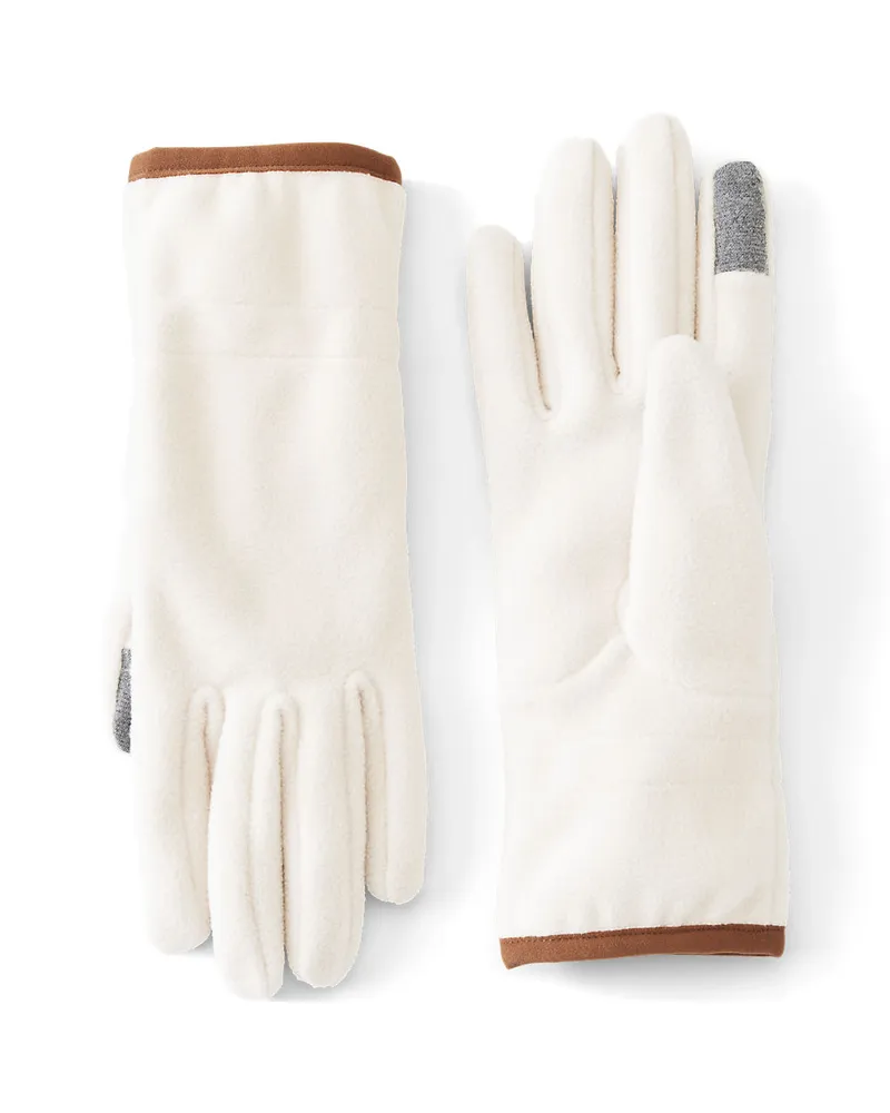 Lands' End Wasserabweisende Anyweather Fleece-Handschuhe, Damen, Größe regular, Weiß, Polyester, by Weiß