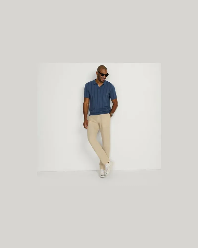 Lands' End Polo-Strickshirt mit vertikalen Ajourstreifen, Herren, Größe:48-50 regular, Blau, Baumwolle, by Blau