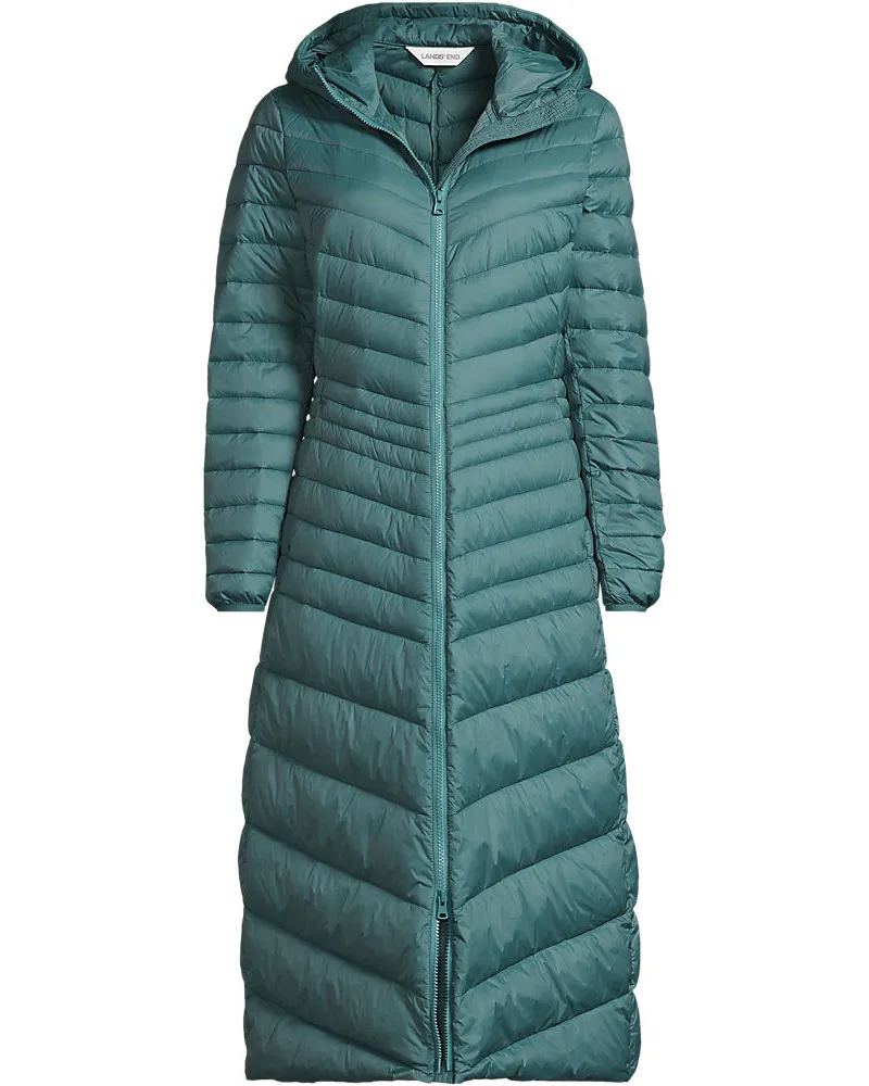 Lands' End Ultraleichter Maxi-Daunenmantel mit Kapuze WANDERWEIGHT, Damen, GrÃ¶ÃŸe plus, GrÃ¼n, Nylon/Daunen, by Grã¼n