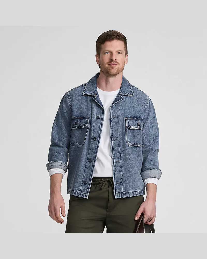 Lands' End Jeans-Hemdjacke, Herren, Größe regular, Blau, Baumwolle, by Blau