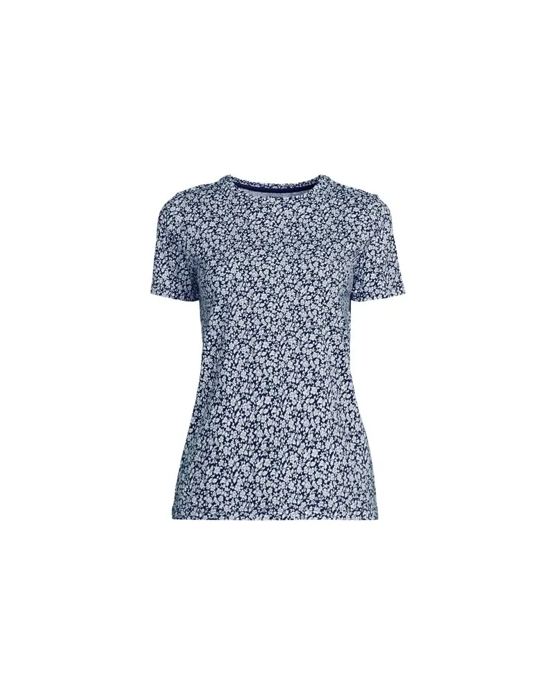 Lands' End Supima Kurzarm-Shirt mit rundem Ausschnitt, Damen, Größe:40-42 petite, Blau, Baumwolle, by Blau