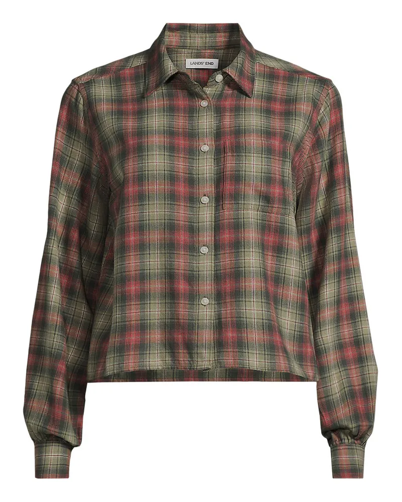 Lands' End Verkürzte Flanellbluse, Damen, Größe plus, Grün, Baumwolle, by Grün