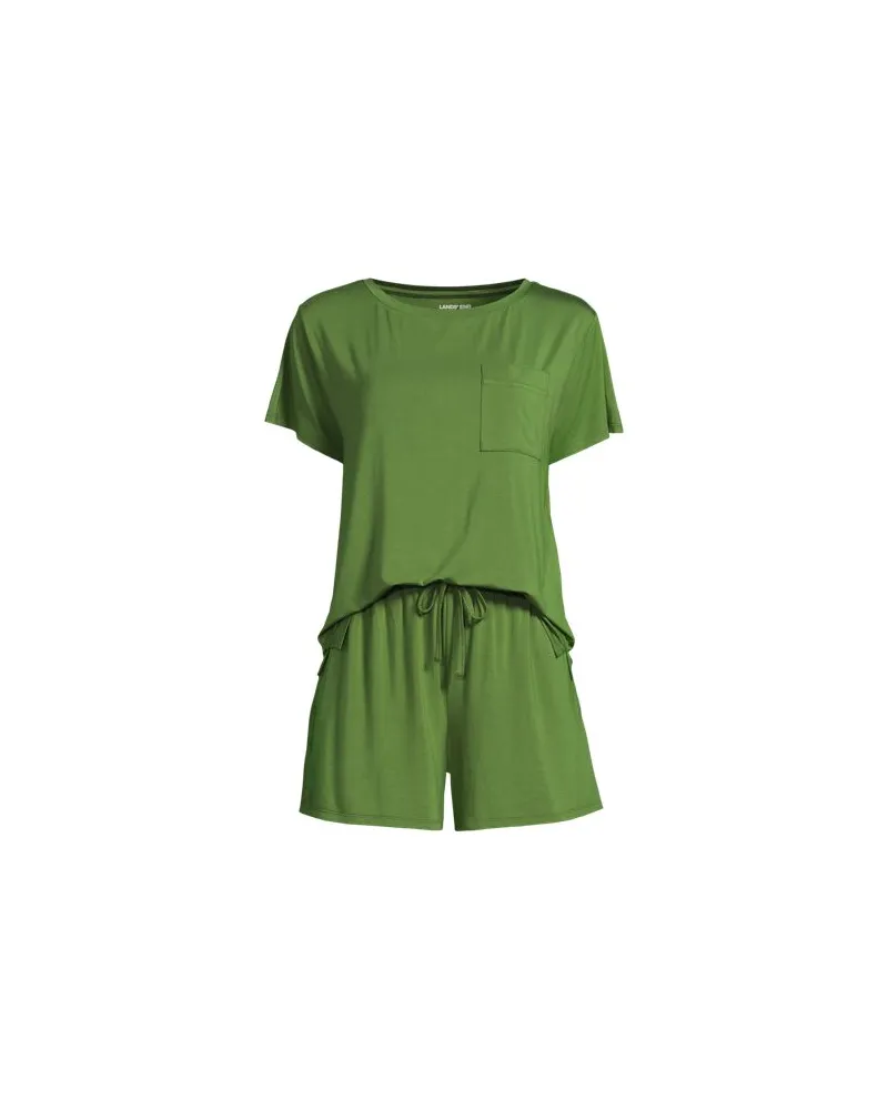 Lands' End Kühlendes Pyjama-Set mit Shorts, Damen, Größe:44-46 regular, Grün, Elasthan/Viskose-Mischung, by Grün