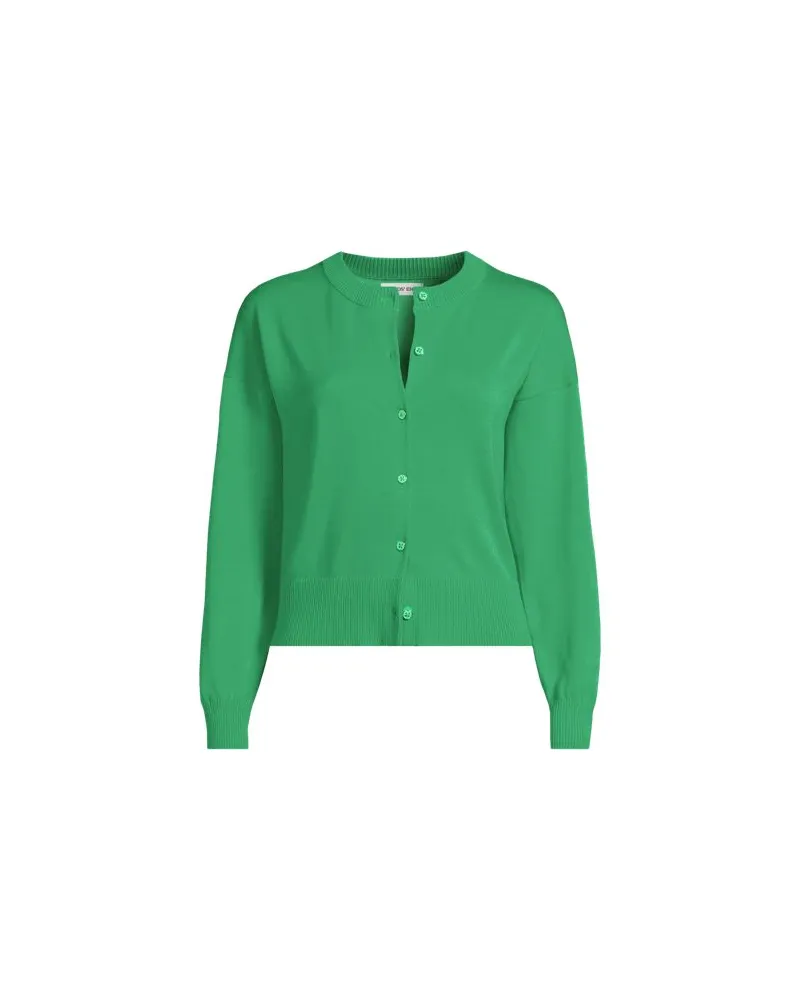 Lands' End Kurzer Feinstrick-Cardigan aus Baumwolle, Damen, Größe plus, Grün, Baumwolle, by Grün