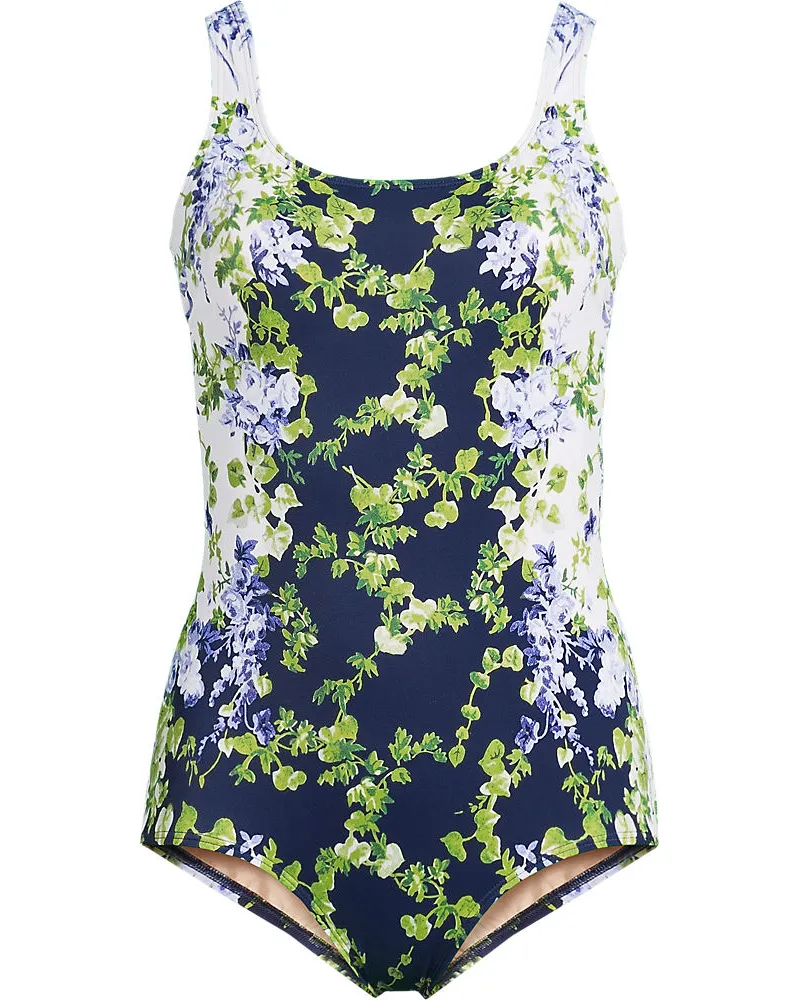 Lands' End Gemusterter Komfort-Badeanzug CHLORRESISTENT mit Soft Cups, Damen, GrÃ¶ÃŸe plus, WeiÃŸ, Nylon-Mischung, by Weiãÿ