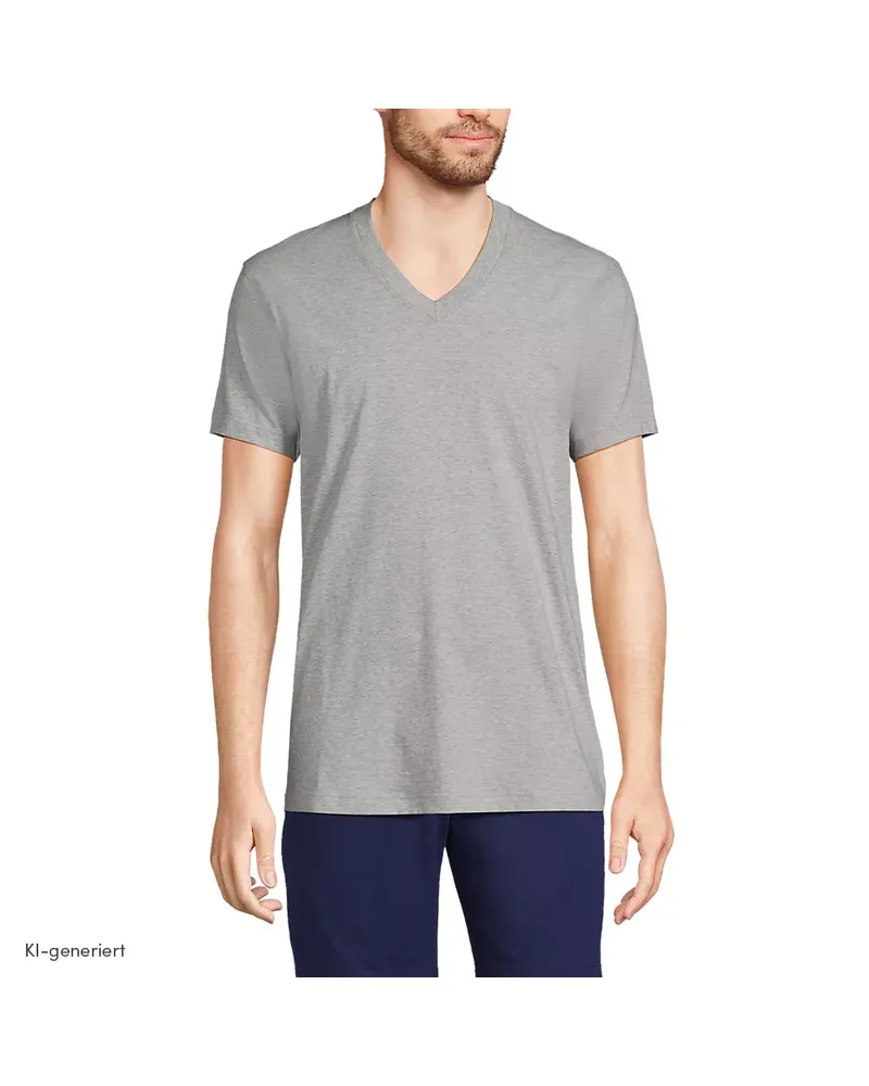 Lands' End Kurzarm-Shirt mit V-Ausschnitt (3er-Set), Herren, Größe regular, Grau, Baumwolle, by Grau