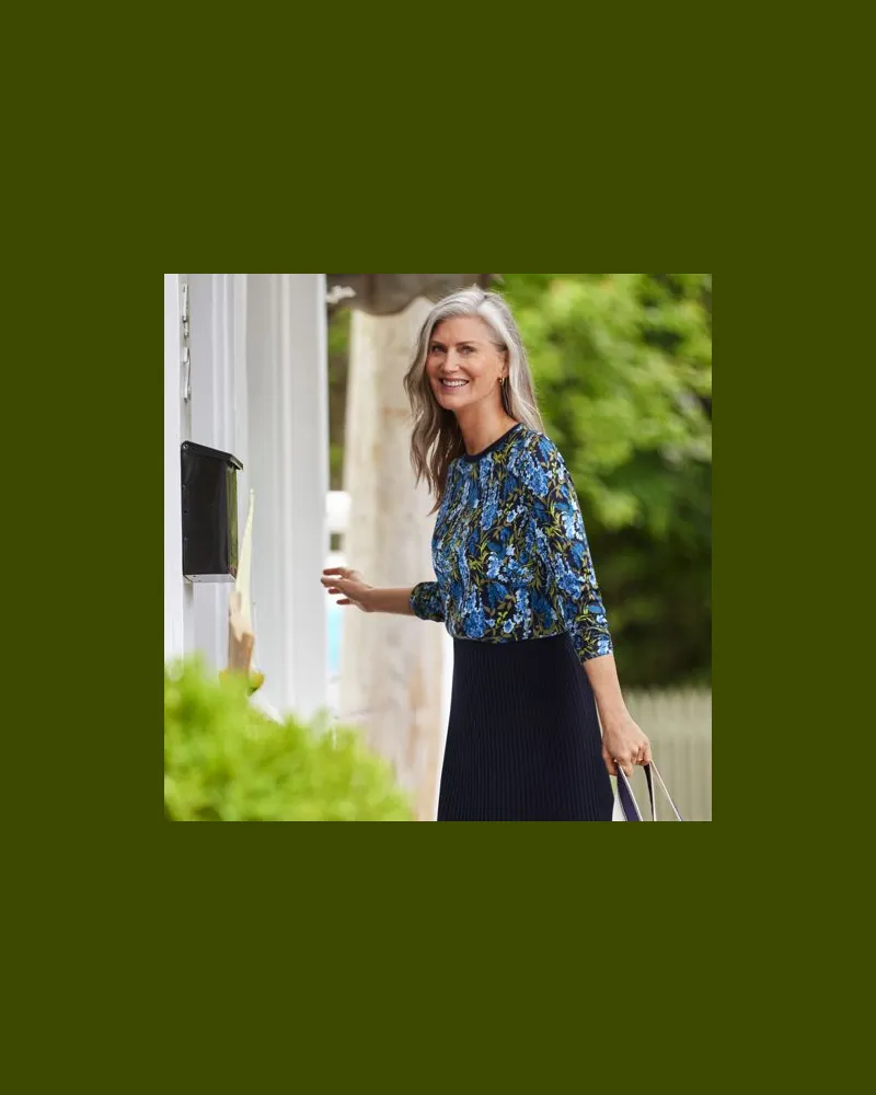 Lands' End Langärmeliges Supima-Shirt mit Rundausschnitt, Damen, Größe petite, Blau, by Blau
