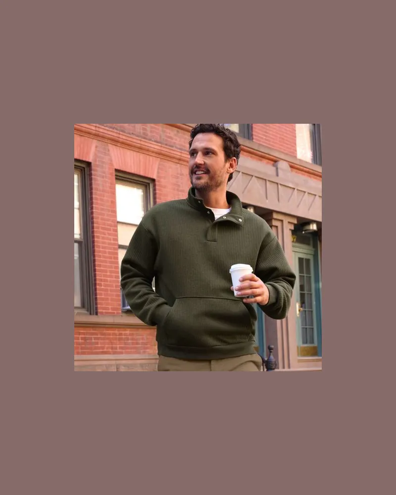 Lands' End Gerippter Pullover mit Stehkragen, Herren, Größe:44-46 regular, Grün, by Grün