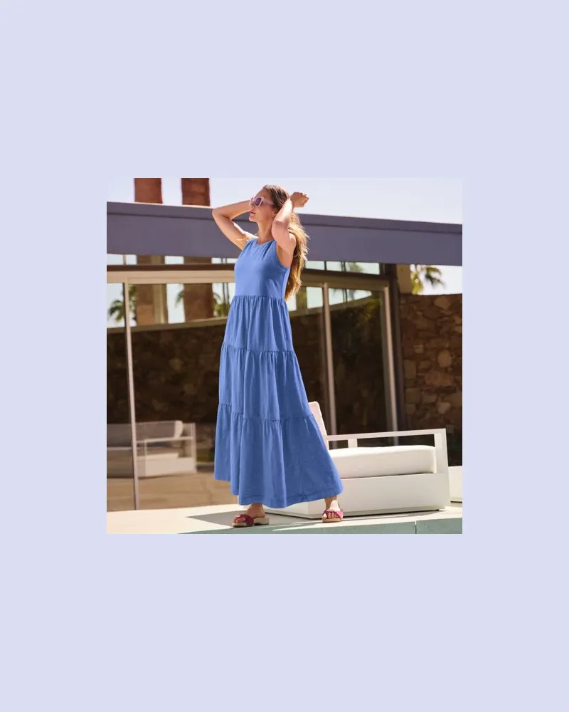 Lands' End Maxi-Baumwollkleid aus Flammgarn, Damen, Größe regular, Blau, Baumwolle, by Blau