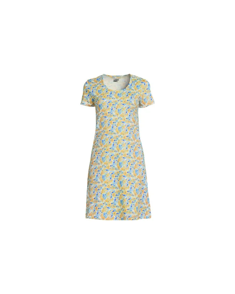 Lands' End Knielanges Kurzarm-Nachthemd aus Baumwolle, Damen, Größe regular, Gelb, Baumwolle, by Gelb