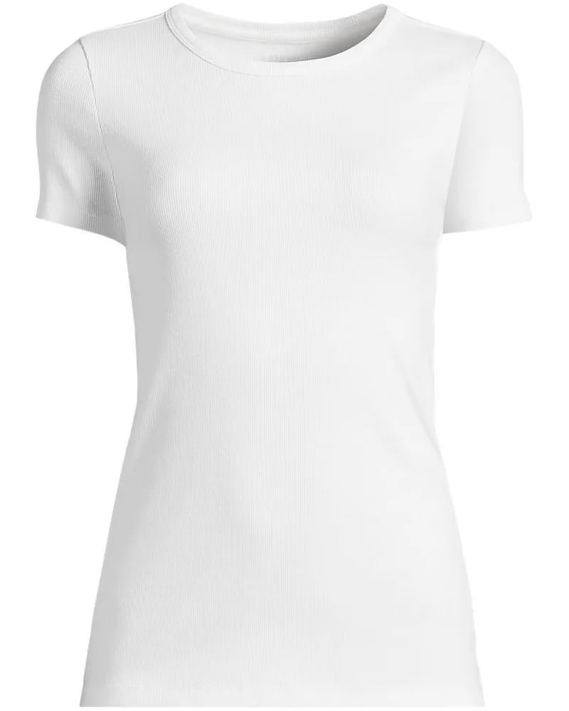 Lands' End Feinripp-Shirt mit Rundhalsausschnitt und kurzen Ärmeln, Damen, Größe regular, Weiß, Baumwolle/Elasthan, by Weiß