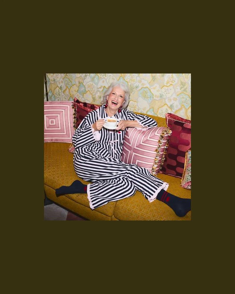 Lands' End x Lulu Guinness Popeline-Pyjamaset, Damen, Größe:40-42 regular, Blau, Baumwolle, by Lands' End Blau