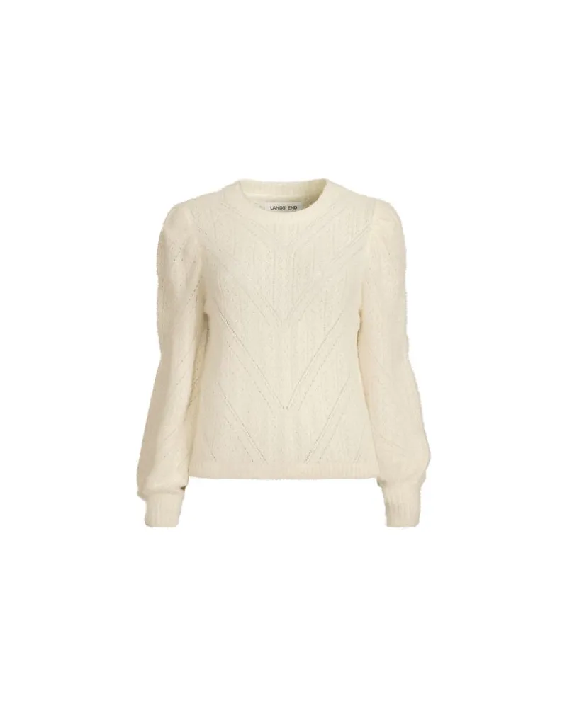 Lands' End Ajourpullover aus Wimperngarn, Damen, Größe regular, Weiß, Baumwoll-Mischung/Nylon-Mischung, by Weiß