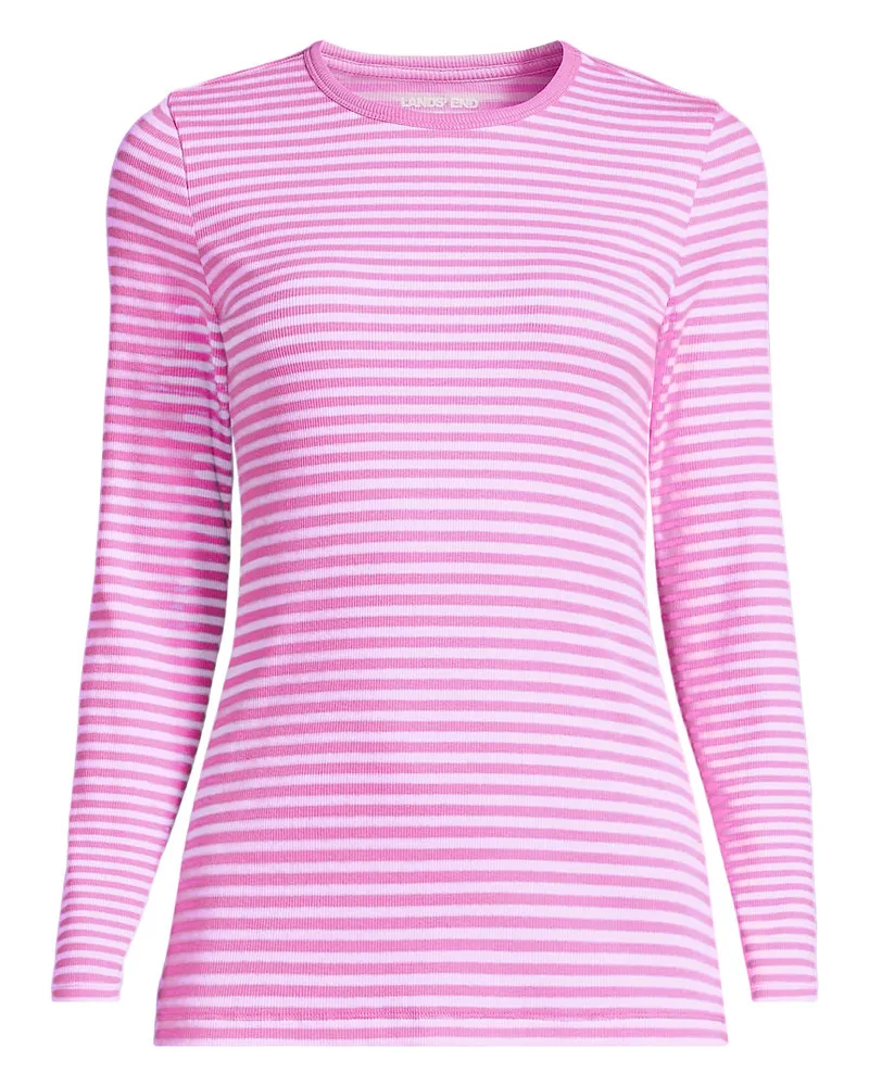 Lands' End Langarmshirt aus mikrofeinem Baumwollripp, Damen, Größe plus, Pink, Baumwolle/Elasthan, by Pink