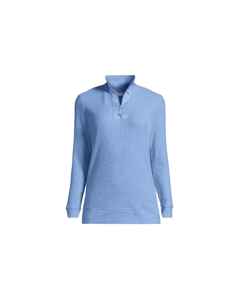 Lands' End Waffelstrick-Pullover mit Reißverschluss, Damen, Größe:40-42 regular, Blau, Baumwoll-Mischung/Polyester-Mischung, by Blau