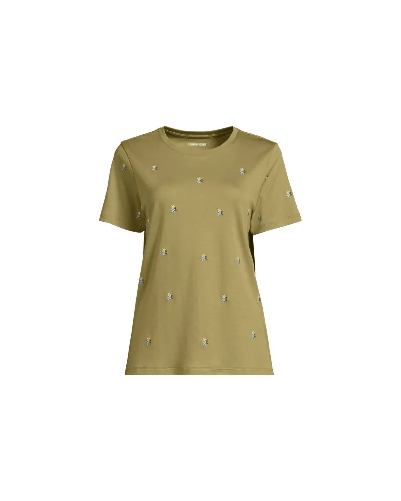 Lands' End Besticktes Supima Rundhalsshirt, Damen, Größe petite, Grün, Baumwolle, by Grün