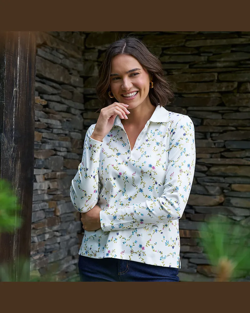 Lands' End Supima-Poloshirt mit langen Ã„rmeln, Damen, GrÃ¶ÃŸe regular, WeiÃŸ, Baumwolle, by Weiãÿ