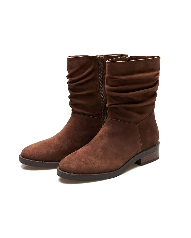Lands' End Veloursleder-Boots mit locker sitzendem Schaft, Damen, Größe regular, Braun, Rauleder, by Braun