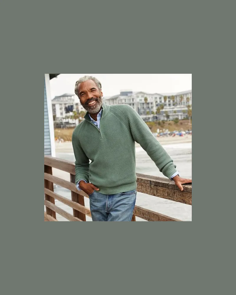 Lands' End DRIFTER Pullover mit Reißverschluss, Herren, Größe:48-50 regular, Grün, Baumwolle, by Grün