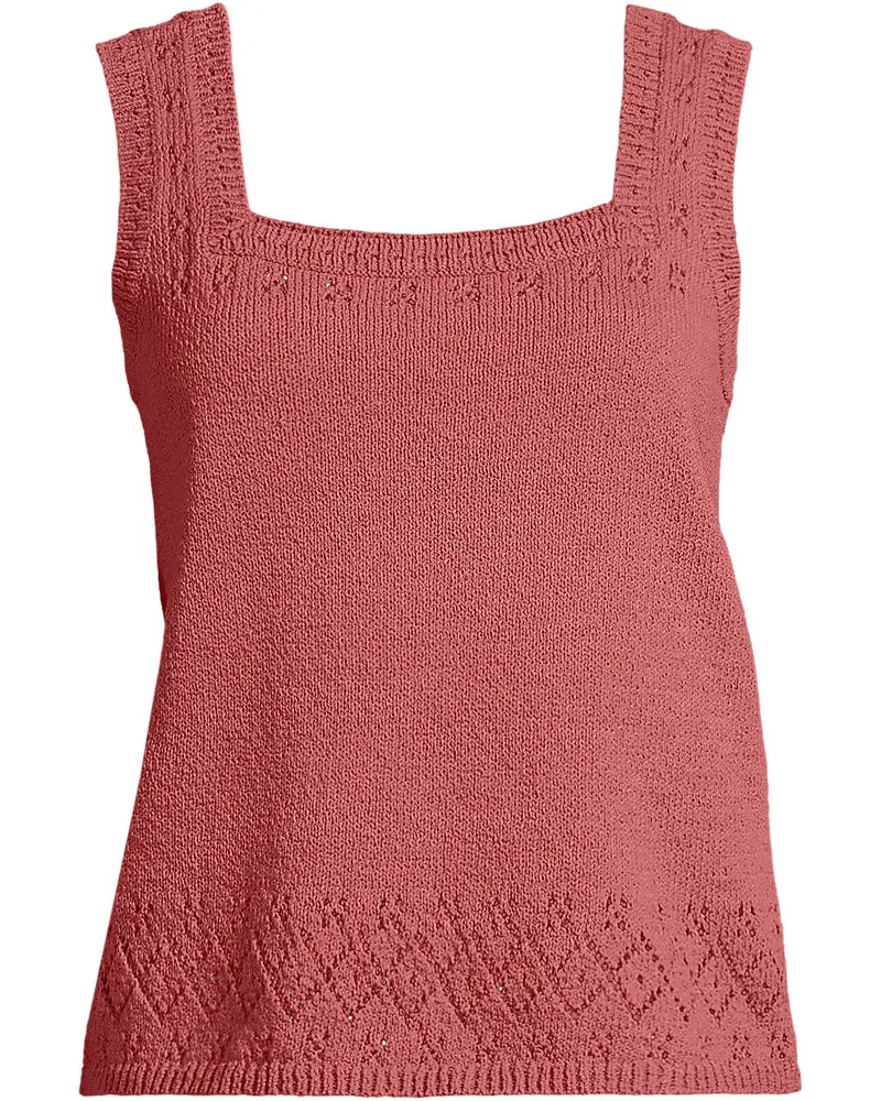 Lands' End Feinstrick-Top mit Ajourdetails, Damen, Größe regular, Rot, Baumwoll-Mischung/Polyester-Mischung, by Rot