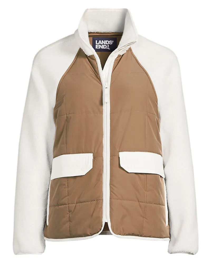Lands' End Steppjacke mit Teddy-Ärmeln, Damen, Größe plus, Weiß, Polyester, by Weiß