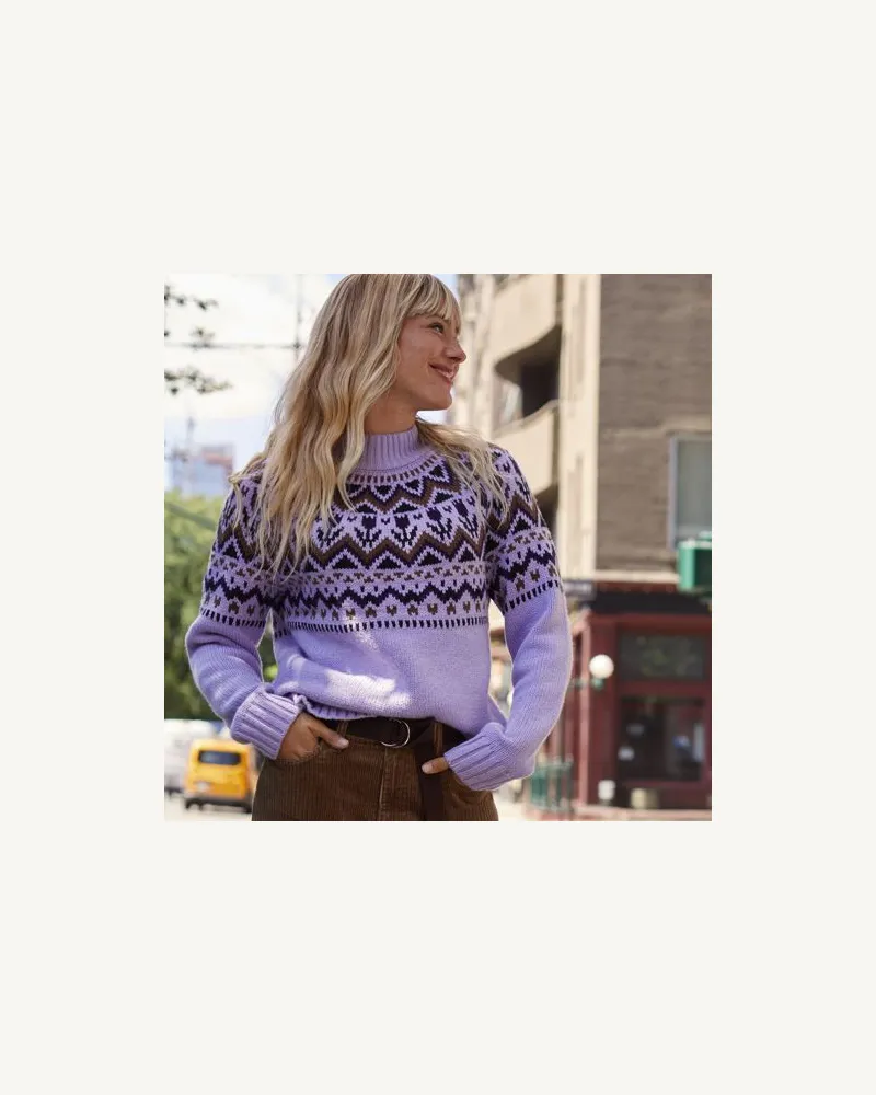 Lands' End Fairisle-Stehkragenpullover, Damen, Größe:40-42 regular, Lila, Baumwoll-Mischung/Woll-Mischung/Nylon-Mischung, by Lila