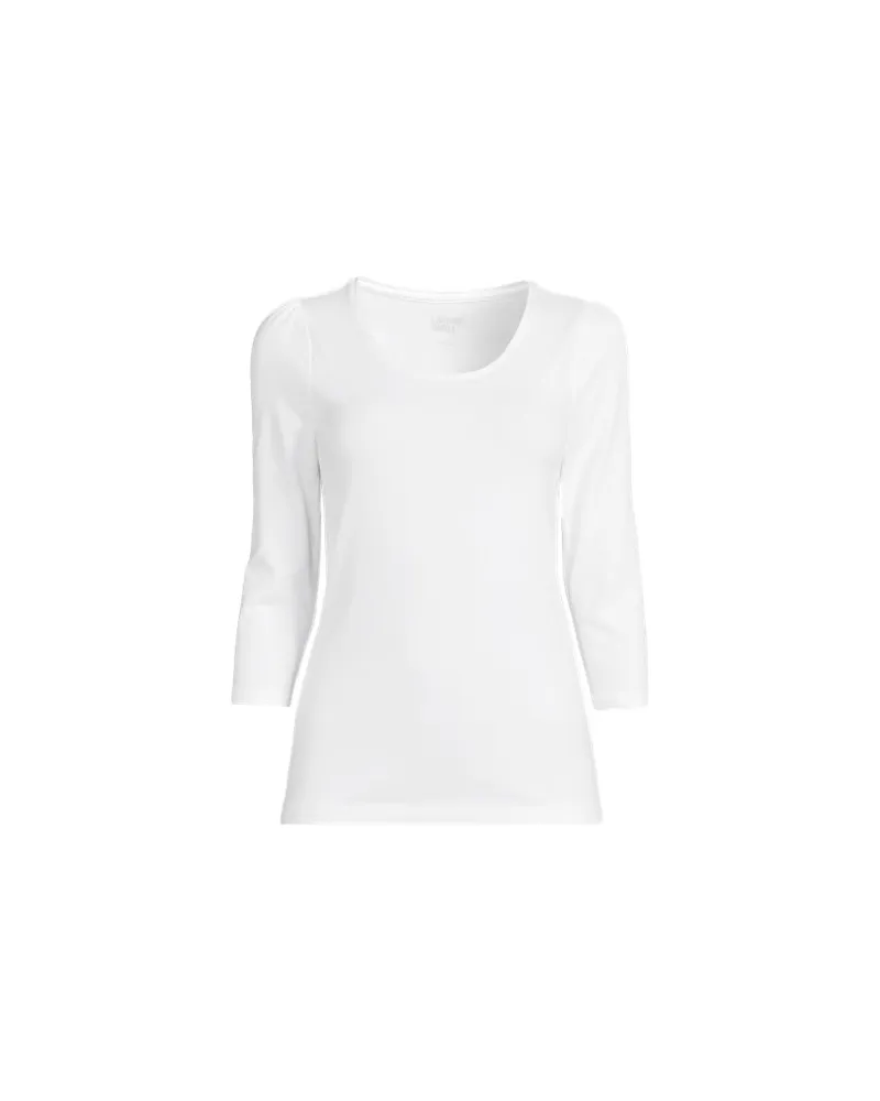 Lands' End Baumwolle/Modal-Shirt mit Ballettausschnitt und 3/4-Puffärmeln, Damen, Größe:40-42 petite, Weiß, Elasthan/Baumwoll-Mischung, by Weiß
