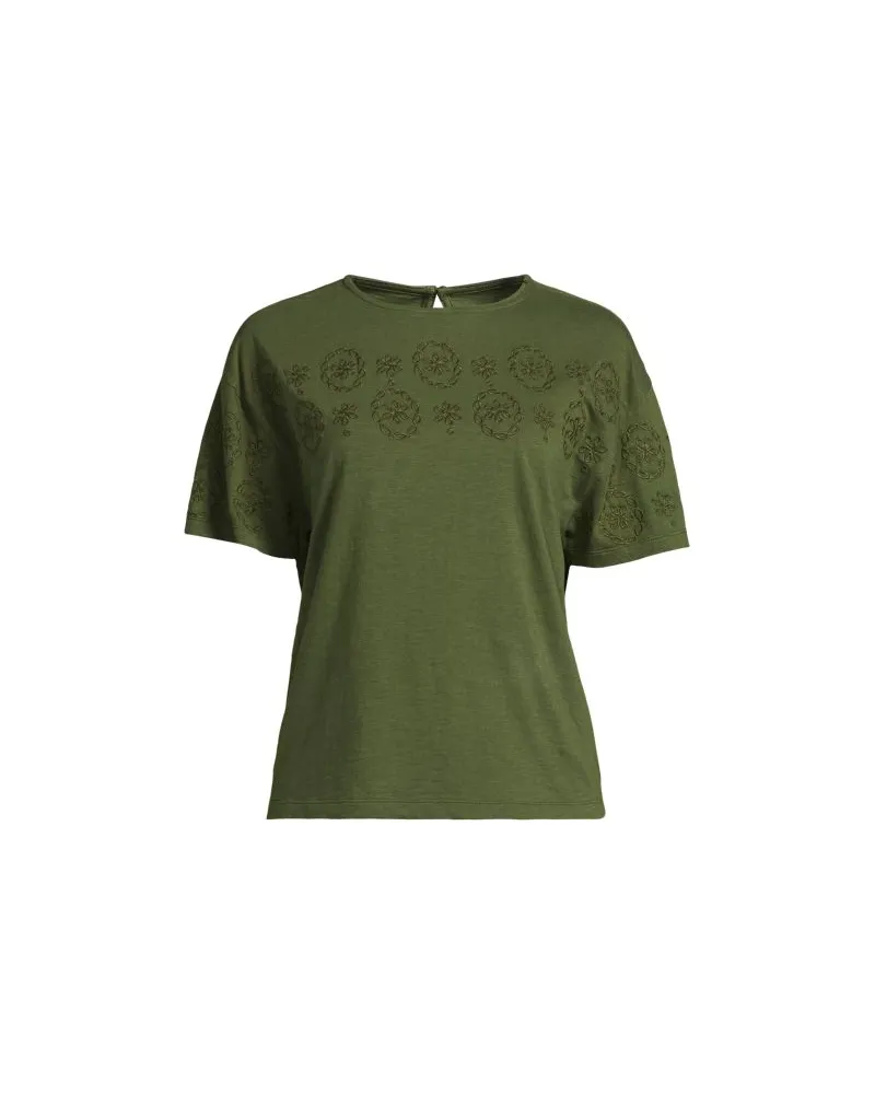 Lands' End Flammgarn-Shirt mit Stickereien, Damen, Größe:44-46 regular, Grün, Baumwolle, by Grün