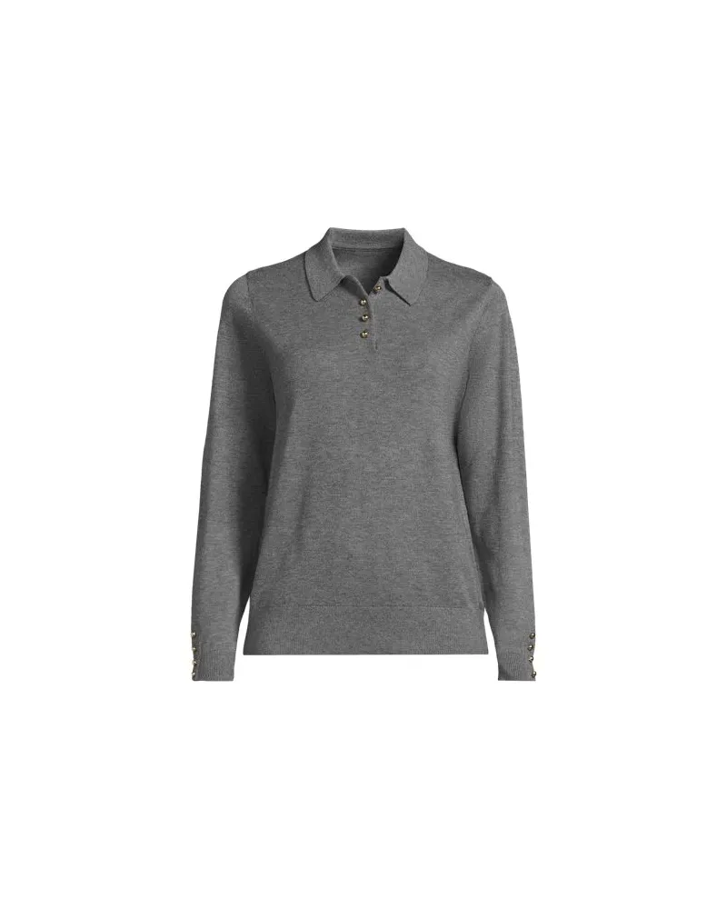 Lands' End Polopullover mit goldfarbenen Knöpfen, Damen, Größe:32-34 petite, Grau, Polyester/Viskose/Polyester-Mischung, by Grau