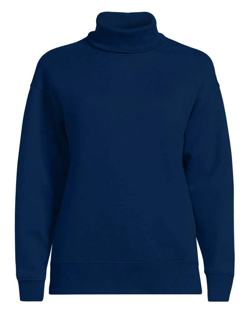 Lands' End Serious Sweats Rollkragenpullover, Damen, Größe regular, Blau, Baumwoll-Mischung/Polyester-Mischung, by Blau