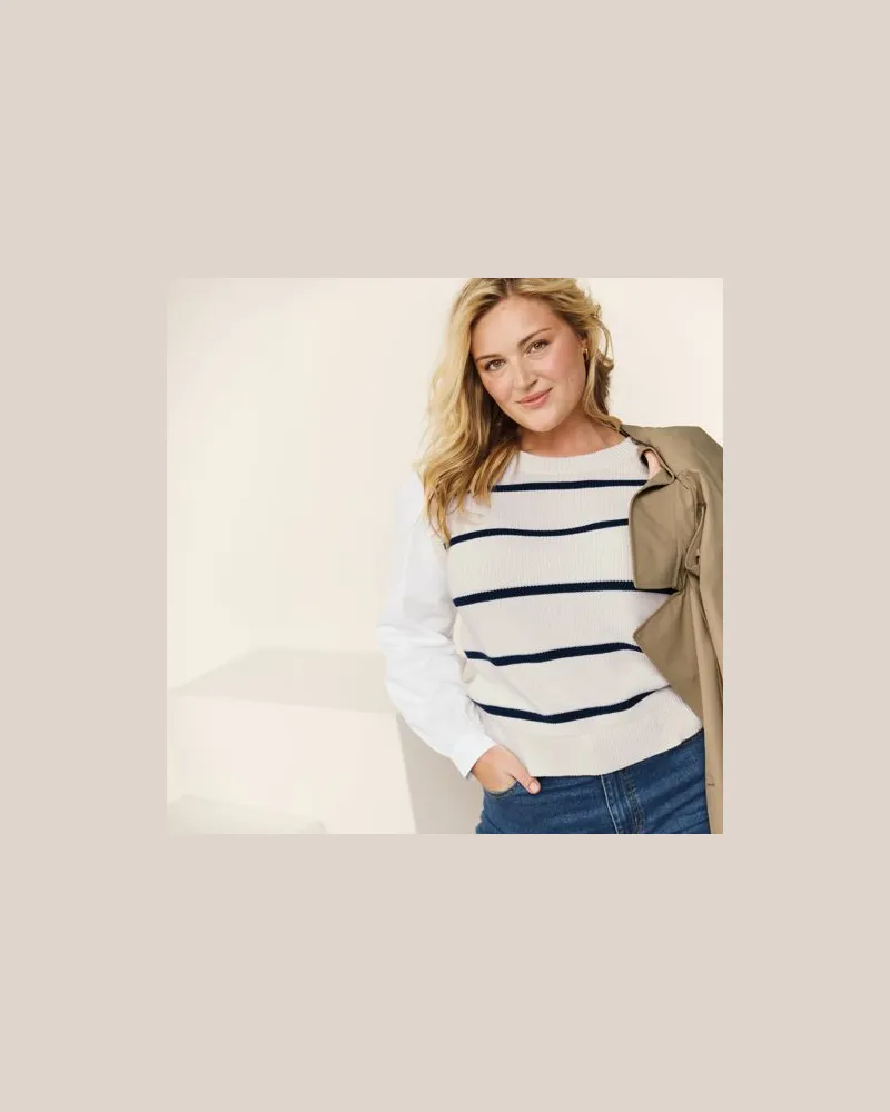 Lands' End Lagenlook-Pullover Drifter mit Schulterknöpfen, Damen, Größe:32-34 regular, Weiß, Baumwolle, by Weiß
