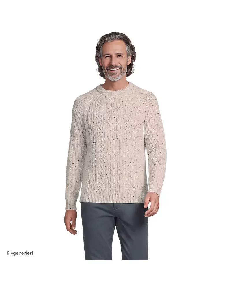 Lands' End Zopfmuster-Pullover aus Baumwoll/Wollmix, Herren, Größe regular, Weiß, Baumwoll-Mischung/Woll-Mischung/Nylon-Mischung, by Weiß