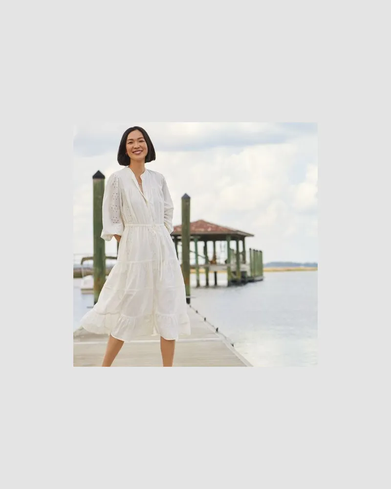 Lands' End Stufenkleid mit Lochstickerei, Damen, Größe regular, Weiß, Baumwolle, by Weiß