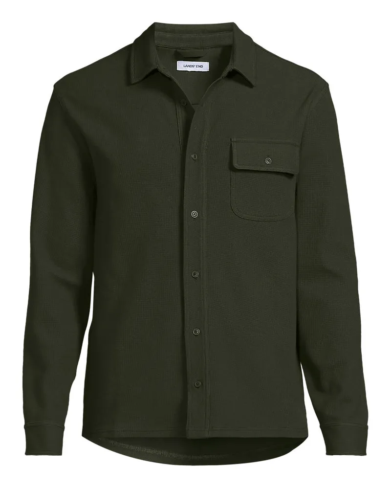 Lands' End Jacquard-Shirt mit V-Ausschnitt, Herren, Größe regular, Braun, Elasthan/Baumwoll-Mischung/Polyester-Mischung, by Braun