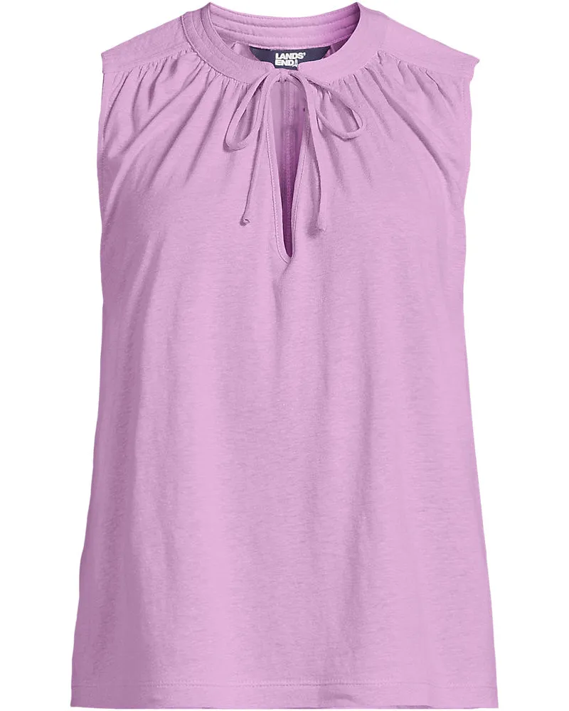 Lands' End Top aus Leinenmix mit Bindekragen, Damen, Größe regular, Lila, Leinen, by Lila