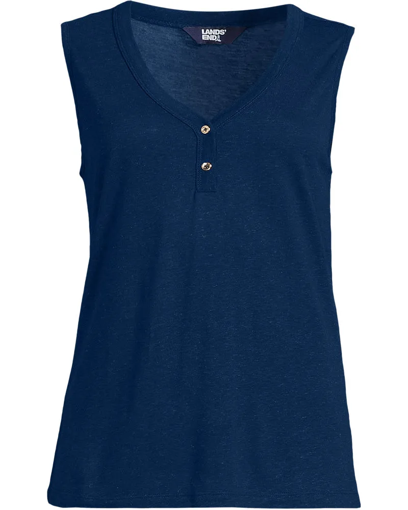 Lands' End Top aus Leinenmix, Damen, Größe petite, Blau, Baumwolle/Leinen/Baumwoll-Mischung, by Blau
