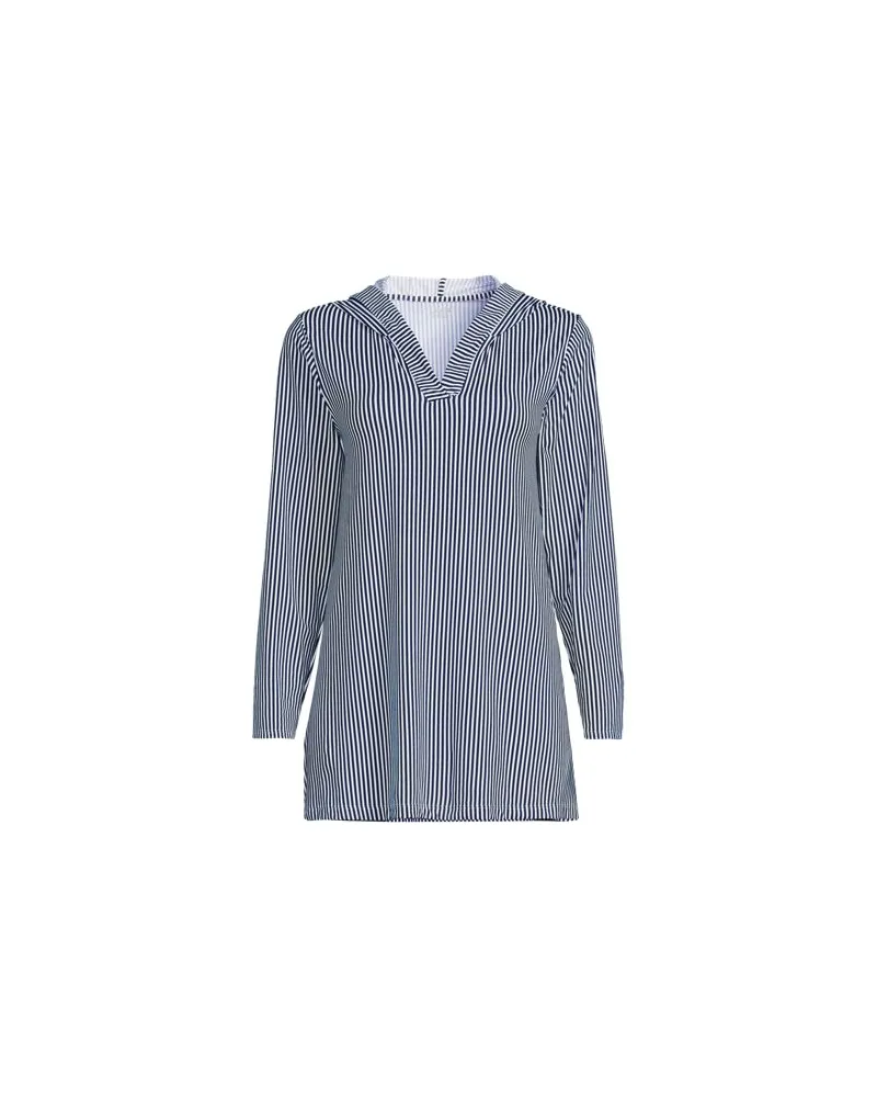 Lands' End Langes Kapuzen-Badeshirt in Lang-Größe, Damen, Größe regular, Blau, Elasthan/Nylon-Mischung, by Blau