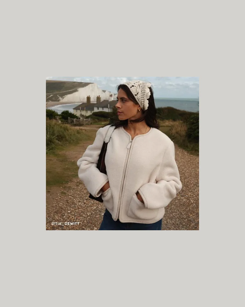 Lands' End Kragenlose Sherpa-Fleecejacke, Damen, Größe regular, Weiß, Polyester/Polyester-Mischung, by Weiß